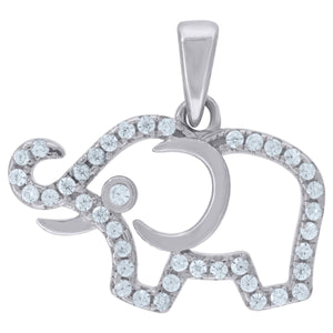 925 Sterling Silver Womens Cubic-Zirconia Elephant Animal Charm Pendant