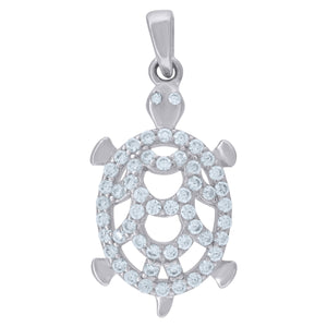 925 Sterling Silver Womens Cubic-Zirconia Tortoise Animal Charm Pendant