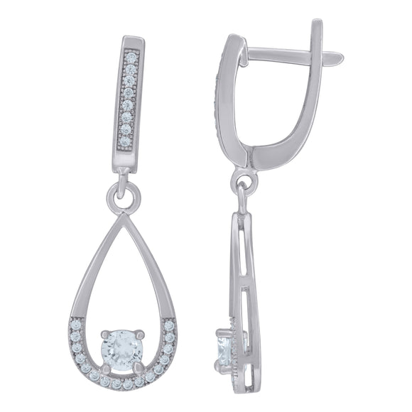 925 Sterling Silver Womens Cubic Zirconia Tear Drop Dangle Earrings