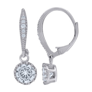 925 Sterling Silver Womens Cubic Zirconia Round Dangle Earrings
