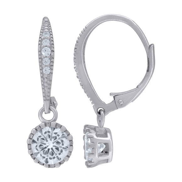 925 Sterling Silver Womens Cubic Zirconia Round Dangle Earrings