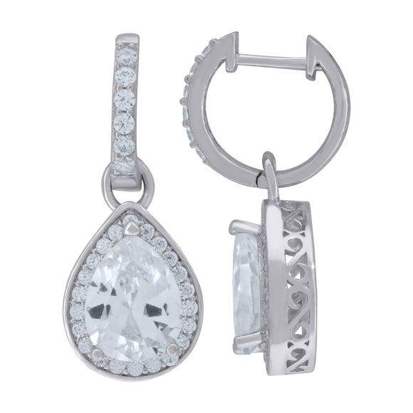 925 Sterling Silver Womens Cubic Zirconia Tear Drop Dangle Earrings