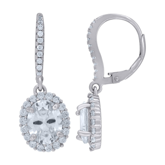925 Sterling Silver Womens Cubic Zirconia Oval Dangle Earrings