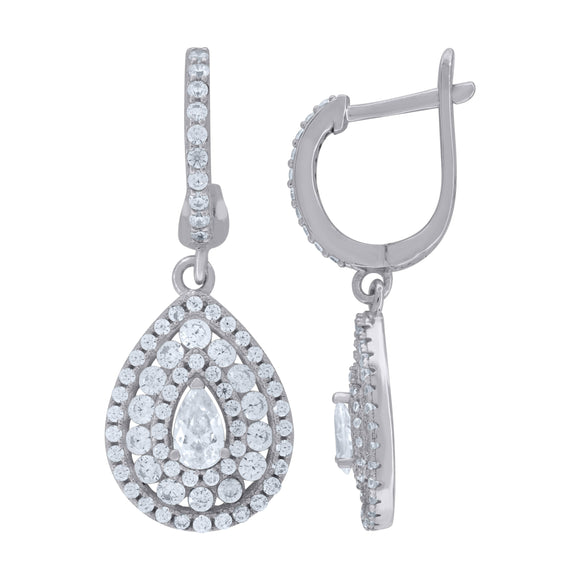 925 Sterling Silver Womens Cubic Zirconia Tear Drop Dangle Earrings