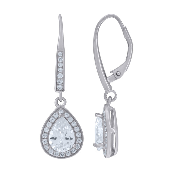 925 Sterling Silver Womens Cubic Zirconia Tear Drop Dangle Earrings