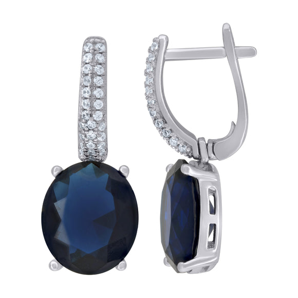 925 Sterling Silver Womens Royal Blue Cubic Zirconia Dangle Earrings