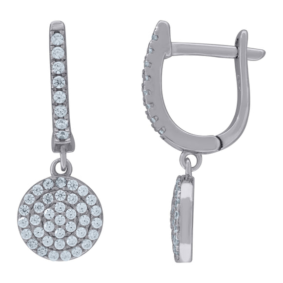 925 Sterling Silver Womens Cubic Zirconia Round Dangle Earrings