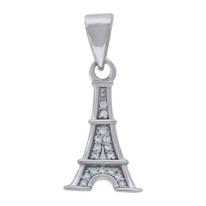 925 Sterling Silver Unisex Cubic Zirconia Eiffel Tower Charm Pendant