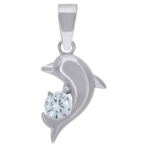 925 Sterling Silver Womens Cubic Zirconia Dolphin Charm Pendant