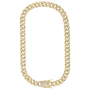 925 Sterling Silver Yellow-Tone Unisex Cubic Zirconia Iced Miami Cuban 14mm Necklace Size 20 Inches