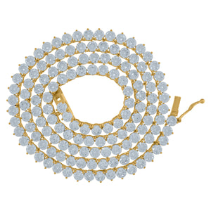 925 Sterling Silver Yellow-Tone Women Cubic Zirconia Tennis 4mm Chain Size 22 Inches