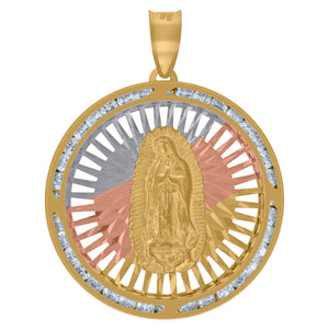 10kt Tri-color Gold Unisex Cubic-zirconia Diamond-cut Lady Of Guadalupe Religious Charm Pendant