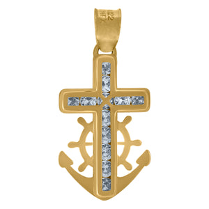 10kt Yellow Gold Unisex Cubic-zirconia Polished Finish Anchor Cross Religious Charm Pendant