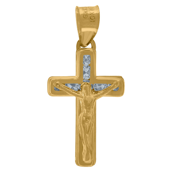 10kt Yellow Gold Unisex Cubic-zirconia Polished Finish Crucifix Cross Religious Charm Pendant