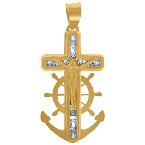 10kt Yellow Gold Unisex Cubic-zirconia Polished Finish Crucifix Anchor Religious Charm Pendant