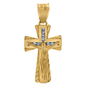 10kt Yellow Gold Unisex Cubic-zirconia Textured Crucifix Cross Religious Charm Pendant