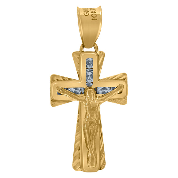 10kt Yellow Gold Unisex Cubic-zirconia Textured Crucifix Cross Religious Charm Pendant