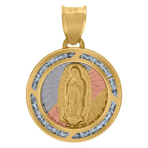 10kt Tri-color Gold Unisex Cubic-zirconia Diamond-cut Lady Of Guadalupe Religious Charm Pendant