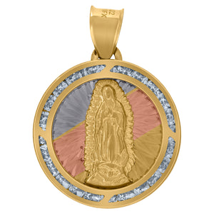 10kt Tri-color Gold Unisex Cubic-zirconia Diamond-cut Lady Of Guadalupe Religious Charm Pendant