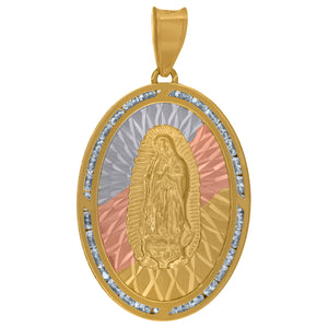 10kt Tri-color Gold Unisex Cubic Zirconia Diamond-cut Lady Of Guadalupe Religious Charm Pendant