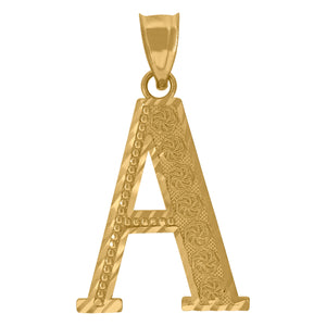 10kt Yellow Gold Unisex Diamond-cut Initial Letter A Charm Pendant