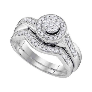10k White Gold Round Diamond Cluster Bridal Wedding Ring Band Set 1/3 Cttw