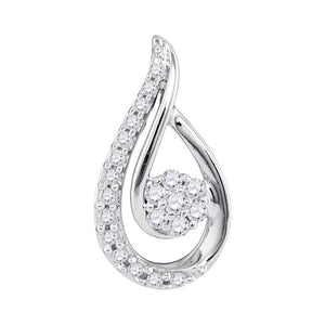 10kt White Gold Womens Round Diamond Teardrop Cluster Pendant 1/4 Cttw