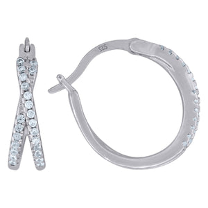 925 Sterling Silver Womens Cubic Zirconia Double Row Huggie Hoop Earrings
