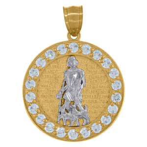 10kt Two-tone Gold Unisex Cubic-zirconia Textured Saint Lazarus Religious Charm Pendant