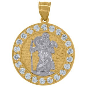10kt Yellow Gold Unisex Cubic Zirconia Cubic-zirconia Saint Christopher Religious Round Medal Pendant