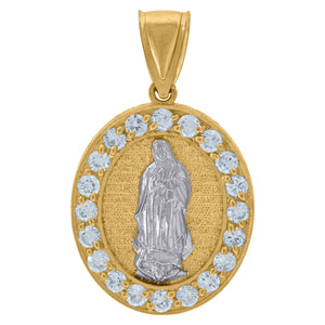 10kt Yellow Gold Unisex Cubic Zirconia Cubic-zirconia Lady Of Guadalupe Religious Oval Medal Pendant