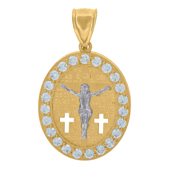 10kt Yellow Gold Unisex Cubic Zirconia Cubic-zirconia Crucifix Religious Oval Medal Pendant