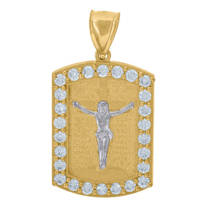 10kt Yellow Gold Unisex Cubic Zirconia Cubic-zirconia Religious Dog Tag Medal Pendant