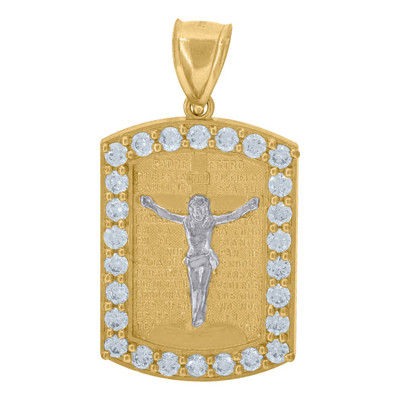 10kt Yellow Gold Unisex Cubic Zirconia Cubic-zirconia Religious Dog Tag Medal Pendant