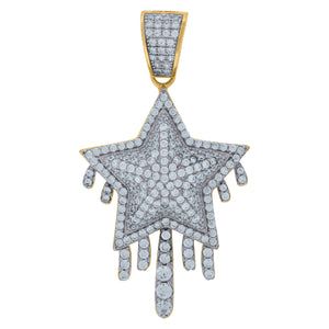 925 Sterling Silver Yellow-tone Mens Cubic Zirconia Star Dripping Charm Pendant