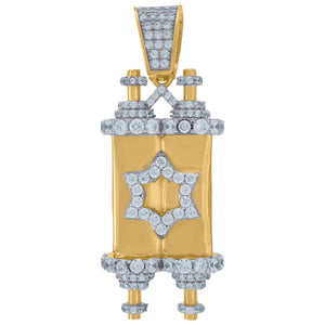 925 Sterling Silver Yellow-Tone Mens Cubic-Zirconia Star Of David Torah Religious Charm Pendant
