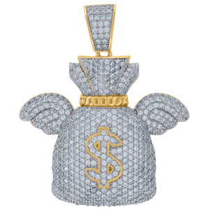 925 Sterling Silver Yellow-tone Mens Cubic Zirconia Gambling Money Bag Charm Pendant
