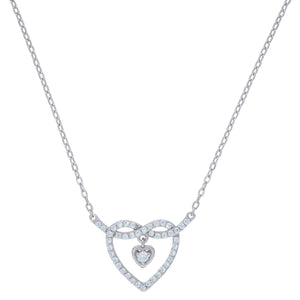 925 Sterling Silver Women Cubic Zirconia Rolo Link Heart Necklace
