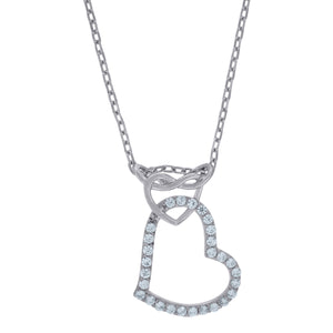 925 Sterling Silver Women Cubic Zirconia Rolo Link Heart Necklace