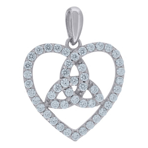 925 Sterling Silver Womens Cubic-Zirconia Trinity Heart Charm Pendant