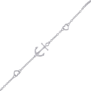 925 Sterling Silver Women Rolo Link Anchor Heart Bracelet