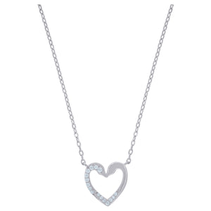 925 Sterling Silver Women Cubic Zirconia Rolo Link Hearts Necklace