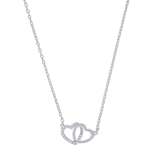 925 Sterling Silver Women Cubic Zirconia Rolo Link Hearts Necklace
