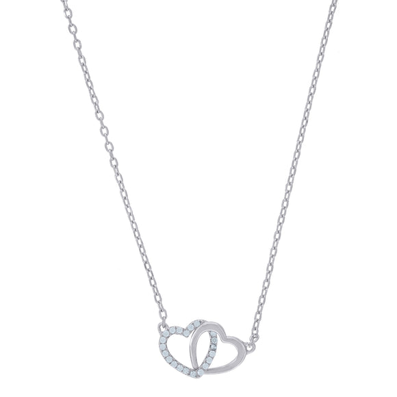 925 Sterling Silver Women Cubic Zirconia Rolo Link Hearts Necklace