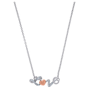 925 Sterling Silver Women Cubic Zirconia Rolo Link Love Necklace