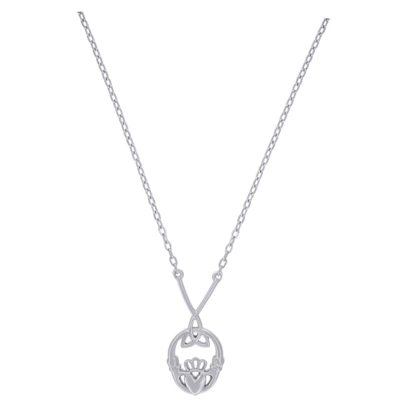 925 Sterling Silver Women Cubic Zirconia Rolo Link Claddagh Necklace