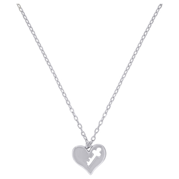 925 Sterling Silver Women Cubic Zirconia Rolo Link Heart Necklace