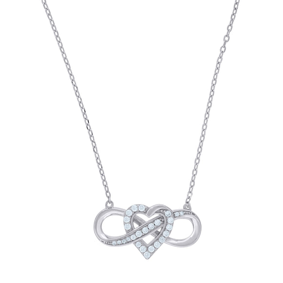 925 Sterling Silver Women Cubic Zirconia Rolo Link Heart Necklace