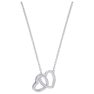 925 Sterling Silver Women Cubic Zirconia Rolo Link Hearts Necklace