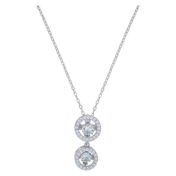 925 Sterling Silver Women Cubic Zirconia Rolo Link Halo Necklace
